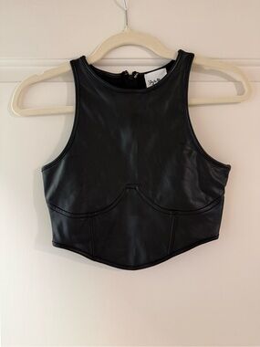 Sky to moon Black Faux Leather Crop Top